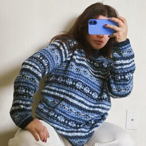 Vintage blue Nordic-pattern knit sweater.